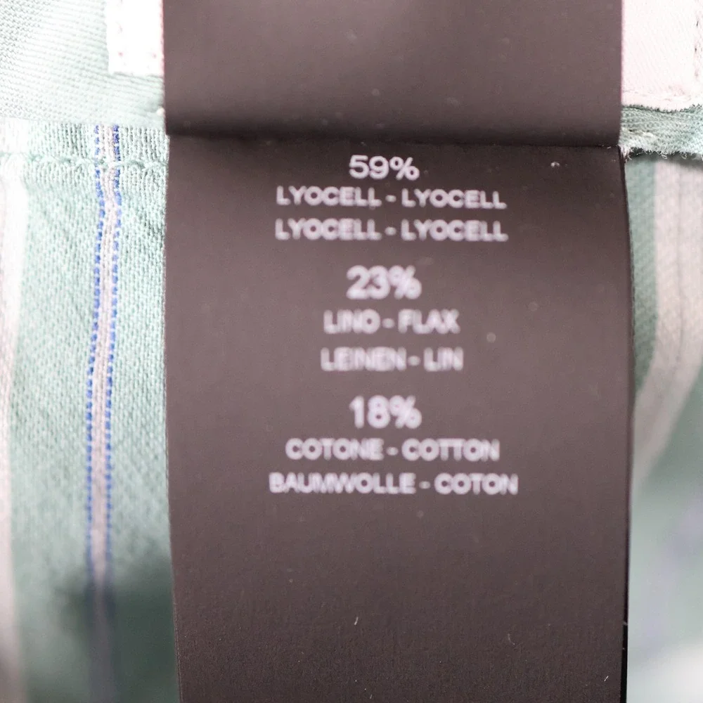 PT Torino Pants Mens 33x36 Green Chino Slim Linen Blend Dress Made in Tunisia